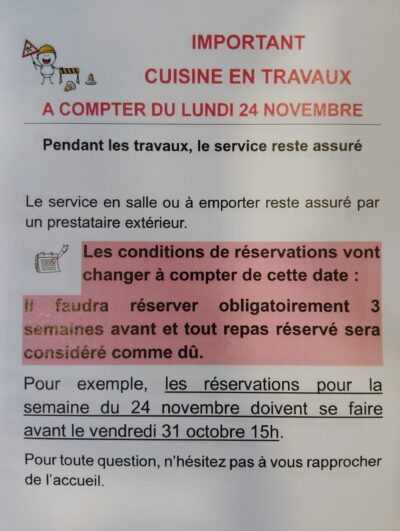 INFORMATION IMPORTANTE: NOUVELLES REGLES DE RESERVATIONS