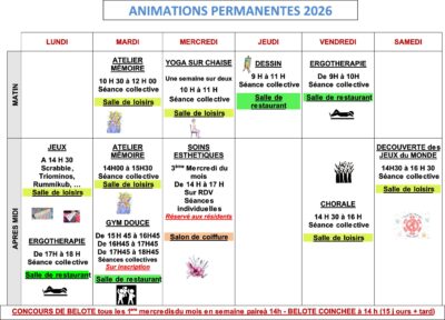 Programme animations 2026